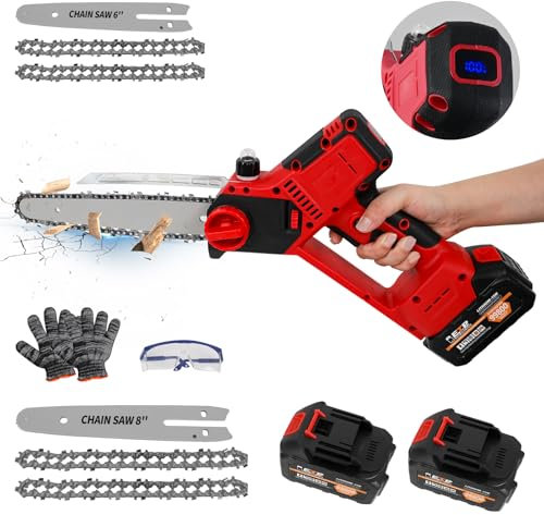 Mini Chainsaw 8 Inch & 6 Inch, Upgraded Brushless Electric Chainsaw with Auto Oiler, Handheld Portable Cordless Power Chain Saws for Cutting Wood Tree Trimming, with 2 Batteries 4.0Ah & 4 Chains
