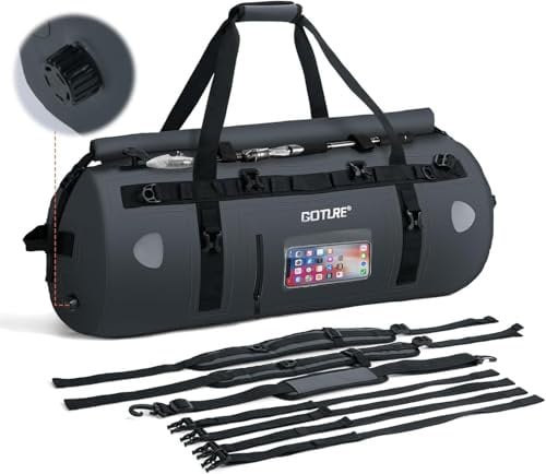 Goture Motorradtasche – 60 l wasserdichte Reise- und Gepäck-hecktasche Motorrad, Satteltasche mit transparenter Tasche, Rolltop-Verschluss, Schultergurten, Reflektorstreifen und Netztasche