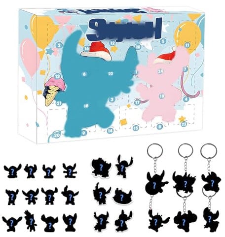 Formemory Calendrier de l'Avent, Calendrier de l'Avent pour fille garcon, Calendrier de l'avent Kawaii avec 24 Pcs Dessin Animé Bleu Pour Cadeau Noel Surprise Pour Enfants