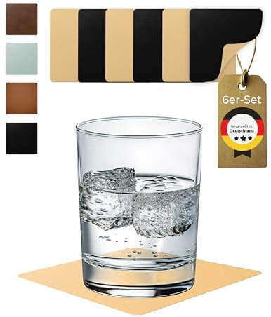 Lederfabrik Garnier® Untersetzer Gläser quadratisch 6er-Set – rutschfest & Abwaschbar – Perfekter Tischschutz – Glasuntersetzer PVC-Kunstleder Schwarz/Beige – Made in DE