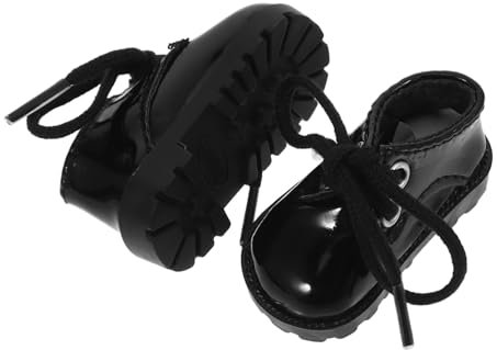 SEWOART 1 Paar Puppenschuhe Miniaturschuhe Spielpuppenschuhe Schwarze Kunstleder Minischuhe Ornamente