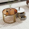 MURUL Mesa de centro redonda de MDF 2 en 1, combinación de mesa de centro con 2 cajones, mesa auxiliar con 1 tablero de alto brillo y 1 tablero de cristal templado marrón (dorado+gris)
