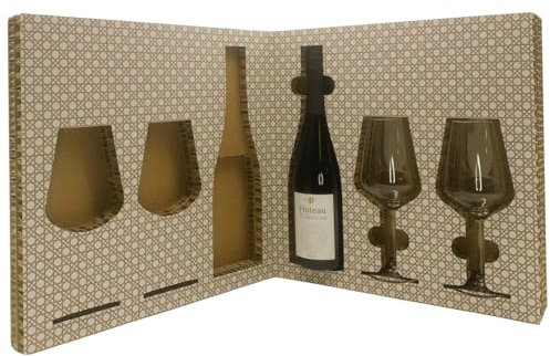 Champagne Echo Fluteau Vigneron Independant Extra Brut scatola regalo con calici
