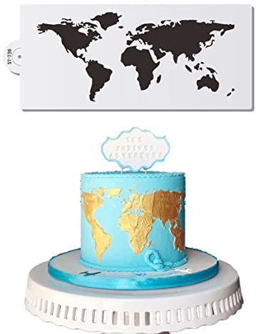 Keuyeo Weltkarten-Design, Kuchendekorationsschablone, Puderzucker, Sieb, Schablonen, Hochzeitstorte, Dekorativ, Blumenrand, Bordüre, Zeichnung, Formteil, Spitzendekoration