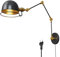HMAKGG Vintage Wandlampe mit Stecker, Industrial Wandleuchte Innen mit Schalter und Schwenkarm, 260° Drehbare Nachttischlampe Wand, E27 Verstellbare Wandleuchte Schlafzimmer, Schwarze