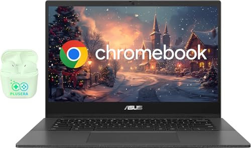ASUS 14 FHD LED Chromebook Laptop, 4GB RAM 320GB Storage (64GB eMMC + 256GB SD Card), 8-CoreMediaTek Kompanio 520 Processor, Chrome OS, Wi-Fi 6, Camera Privacy Shutter, PLUSERA Earphones, Gray