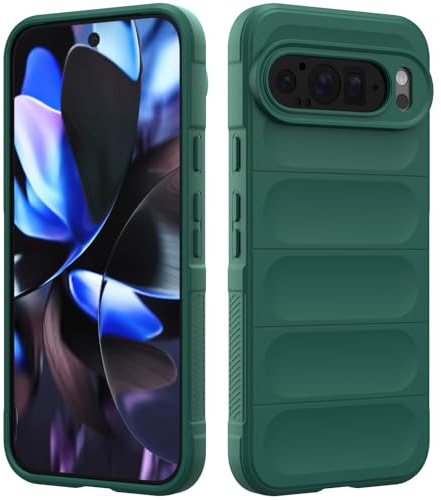 Custodia Compatibile con Google Pixel 9/9 Pro, Silicone Custodia per Tutto il Corpo, Copertura Antiurto con Fotocamera Protettivo, Cover Morbida al Tatto - Verde Scuro