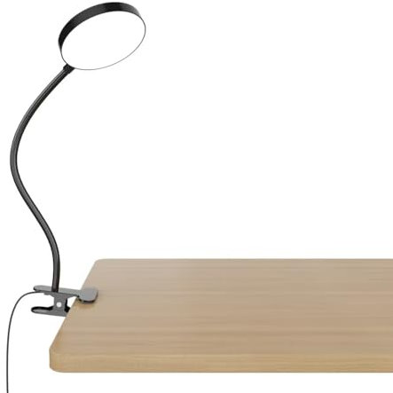 Luz Escritorio con Pinza, Adaptador Incluso, 3 Colores y 10 Brillo, Luz de Lectura en la Cama Regulable, Luz Pinza para PC Flexible, Negro