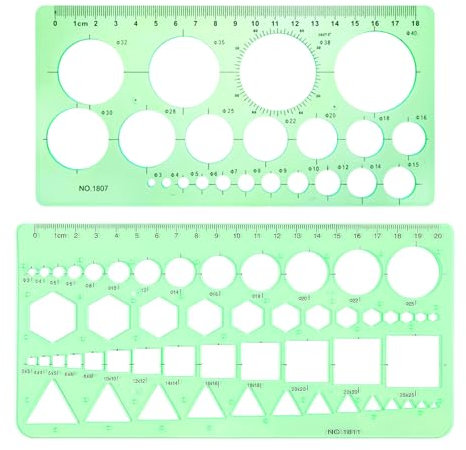 2 Stück Kreisschablone, Kreise Schablone Geometrische Zeichen Schablone Rundes Lochschablone Vorlage Messschablone Lineal Kunststoff Kreisschablone Kreis Zeichenwerkzeug für Zeichnen Entwerfen Büro