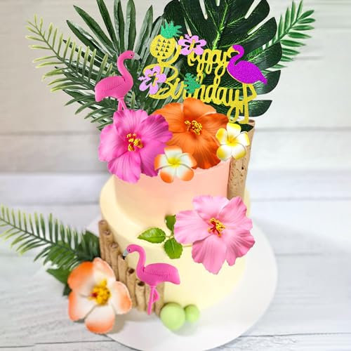 Tropical Flamingo Birthday Cake Topper Beach Cake Decorations Hawaiian Cake Topper Beach Cake Decorations for Birthday