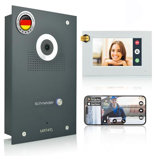 Mathfel IP WLAN Video Türsprechanlage 1-Familienhaus Anthrazit Unterputz - 170° Kamera, Nachtsicht, App-Steuerung, 1x 7 Zoll Monitor Full-HD - Türklingel mit Kamera, IP Türsprechanlage WLAN