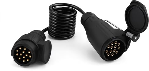 WinHUb 2M 13 Pin to 13 Pin Coiled Trailer Extension Cable, 12V Towing Electrical Connector Plug Socket, Male to Female Adapter Lead for Caravan RV Camper Truck Trailer Boat