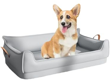 YPDOPORA Hundebettsofa Aus Leder, Orthopädisches Hundebett Klein, U-Förmiges Polstersofa Für Haustiere Mit Abnehmbarem, Wasserdichtem Bezug, Rutschfester Unterseite Für Kleine Haustiere,Grau,M