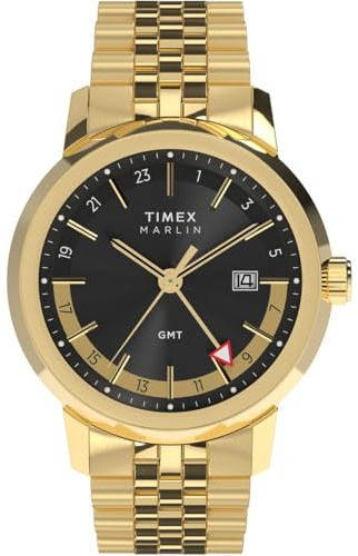 Timex Men's Marlin Quartz GMT 40 mm Quartz Watch - Blue Leather Strap with Blue Dial and Stainless Steel Case TW2Y47900