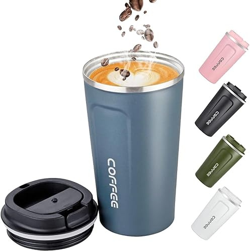 Maideduo Travel Mugs, Insulated Coffee Cup with Leakproof Lid - Reusable Cups Car Stainless Steel Thermal Mug for Hot and Cold Water Tea (380ml Travel Mug Blue)