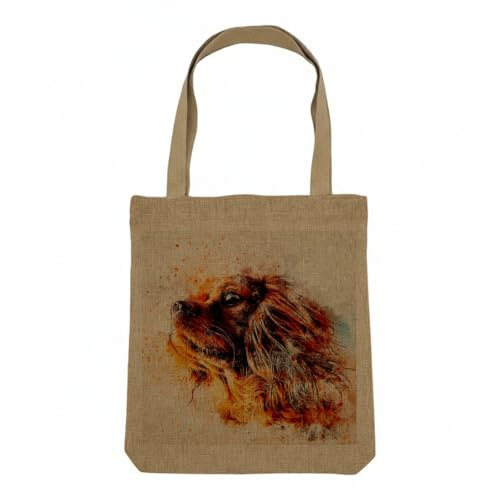 Sac Shopping Tote Bag Aspect Lin - Collection Meilleurs photos de Chien Amis Chiot Petit Moyen Grand Husky Retriever Labrador - Sac de Courses Toile Epaisse 360g Beige Naturel Cabas Porté Epaule