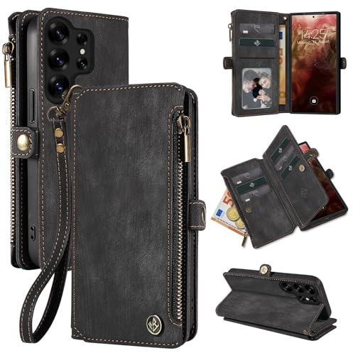 LBH Handy Hülle für Samsung Galaxy S26 Ultra Klapphülle RFID Schutz Wallet Geldbeutel Geldbörse Cover Case Flipcase Kartenfächer Geldfach Münzfach Schwarz