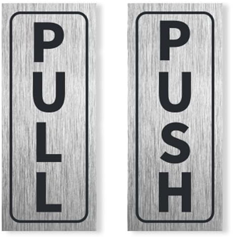 Labyrinxel Push Pull Door Sign 2 Pack Silver Self Adhesive PVC Door Signs for Office Shop Glass Door Entrance