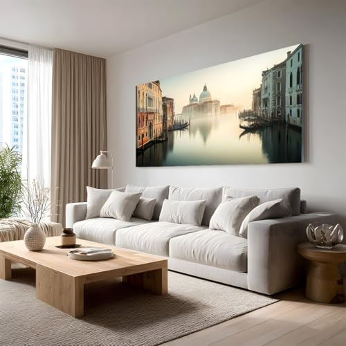 Generisch Leinwandbilder Modern Venedig Wandbild mit Rahmen Romantisch | Fluss Leinwand 60x120 cm, Retro Architektur Modern Wanddeko für Wohnzimmer Schlafzimmer Esszimmer Zimmer