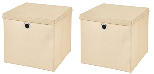 Stick&Shine 2X Aufbewahrungs Korb Creme Faltbox 32 x 32 x 32 cm Regalkorb faltbar mit Deckel