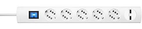 Kopp DUOversal® plus 5-/10-fach Steckdosenleiste 1,4m mit doppelten Steckplätzen + 2x USB-Anschluss + Schalter + Berührungsschutz + großer Abstand + anschraubbar I Weiß – 234902000