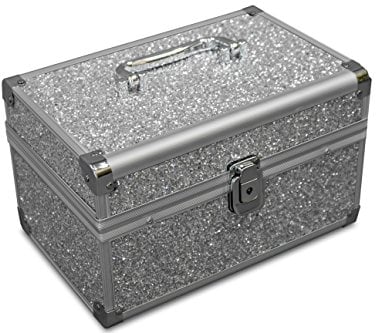 MARELIDA® Schmuck-Kästchen in Silber | Glitzer-Optik | Premium Schmink-Beauty-Koffer - klappbaren Fächer | Edel in Form & Design | Ideal als Geschenk