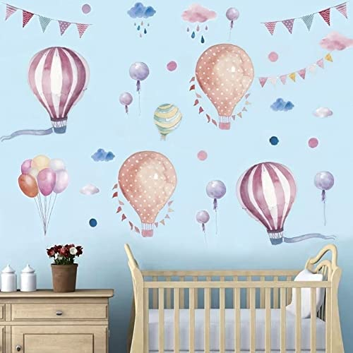 WandSticker4U®- [2er Pack] Aquarell Wandtattoo HEIßLUFTBALLON rosa Kinderzimmer (170x70 cm) I Baby Wandsticker Mädchen Heißluftballon Ballons I Wanddeko Kinderzimmer Deko Möbel Aufkleber XXL GROß