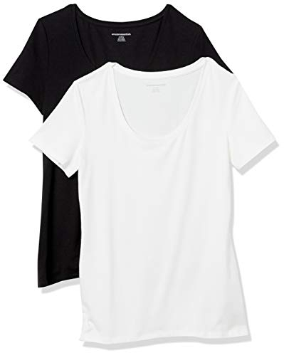 Amazon Essentials Women's Regular-Fit Short-Sleeve Scoop Neck T-Shirt (Available in Plus Size), Pack of 2, Black/White, M