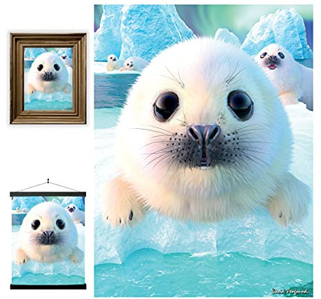 3D LiveLife Linsenförmige Wandkunst Drucke - Robbenwelpen von Deluxebase. Ungerahmtes 3D Ozean Poster. Perfekter Wandfüller. Original kunstwerk lizenziert von bekannt künstler, David Penfound