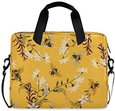 Hunihuni Laptop Case Sleeve Spring Bee Flower Laptop Bag Notebook Briefcase with Strap for Woman Man Work Office School,15-16 Inch