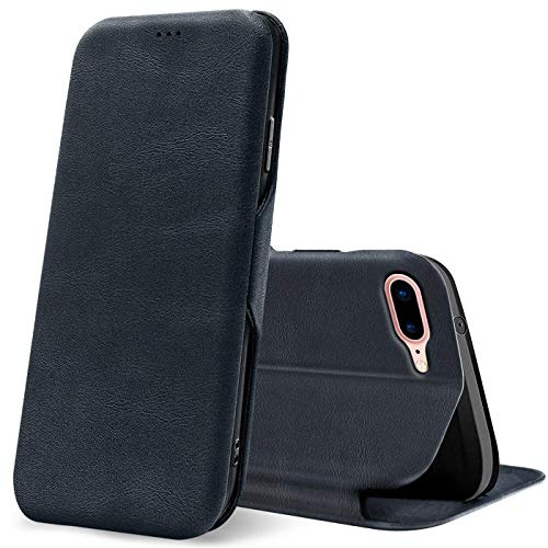 Verco Handyhülle für iPhone 8 Plus, iPhone 8 Plus Hülle Bookstyle Premium Handy Flip Cover für Apple iPhone 8 Plus / 7 Plus Hülle [5,5 Zoll] [integr. Magnet] Book Case PU Leder Tasche, Blau