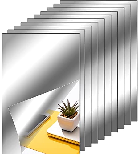 Flexible Mirror Sheets Self Adhesive Non Glass Mirror Tiles Stickers for Home Wall Decor(10 Pieces,4 x 6 Inches)
