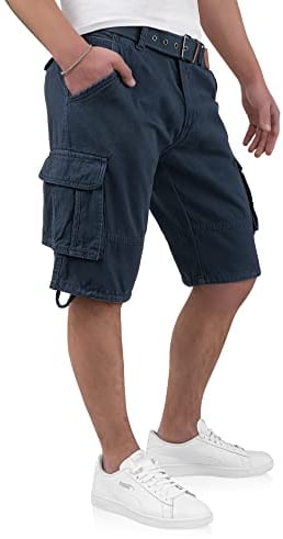 Indicode Kjeld Herren Cargoshorts mit 6 Taschen inkl. Stoffgürtel aus 100% Baumwolle | Kurze Hose Bermuda Sommer Herrenshorts Short Men Pants Cargohose kurz Sommerhose für Männer (XL, Navy)