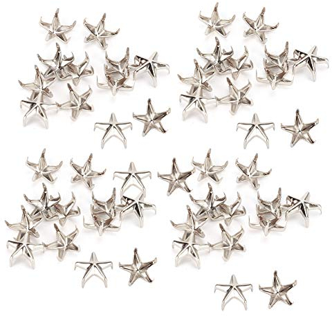 200 Piezas Remache de Estrella, Metal, Aleación de Zinc, Cuero, Remache de Estrella, Tachuelas de Estrella de Cinco Puntas, Remaches para Ropa, Picos para Bolsas(Plata)