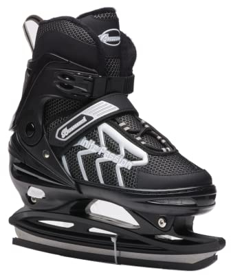 DUWIN Ice Skates,Boys Hockey Skates,Skates with Adjustable 4 Sizes for Boys Girls Youth Men Women and Beginners (Black Silver, L (4-7) Kid's/(6-8) Women's/(5-7) Men's)
