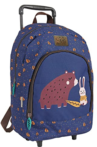 PERLETTI Zaino da bambino stampato animali scuola materna con ruote - Borsa a rotelle per ragazza ragazzo leggero dettagli riflettenti - Zaino colorato di alta qualità per viaggi - 36 x 25 x 15, orso