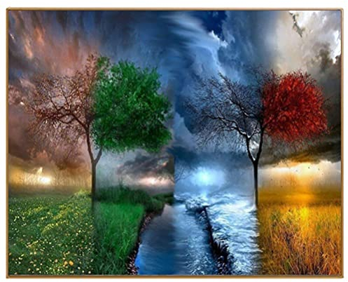 Meecaa Malen nach Zahlen, 4 Jahreszeiten, Baum, Lightning-Kit für Erwachsene, Anfänger, DIY-Ölgemälde, 40,6 x 50,8 cm (4 Jahreszeiten, Baum, gerahmt)
