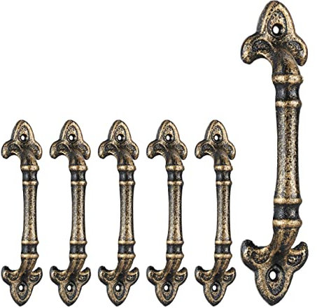 Relaxdays Poignée de meuble vintage, lot de 2, pour portes, armoires & tiroirs, fonte de fer, 20 cm de long, ornements, bronze