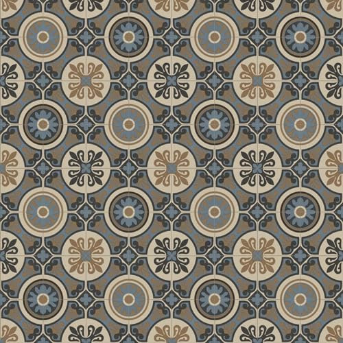 VINYL FLOORING UK Lifestyle Baroque Lisbon Beige & Blue Designer Effect Non Slip Vinyl Flooring Roll for Bathroom Kitchen Living Room- 2W(6'6) X 2.5L(8'2.4)