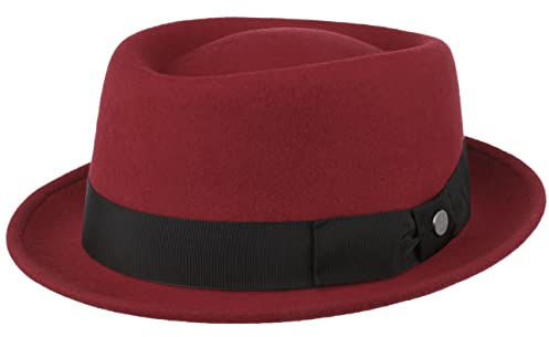LIERYS Crushable Pork Pie Hut Herren/Damen - Hut aus 100% Wollfilz - Wasserabweisender Filzhut - Mit Garniturband - Made in Italy - Herbst/Winter rot 61 cm
