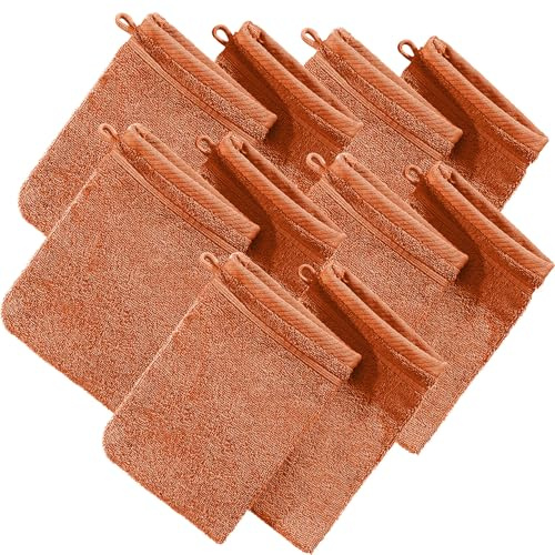 Erwin Müller Waschhandschuh, Waschlappen Heidelberg 10er- Pack, 100% Baumwolle Terra Größe 15x21 cm - weiche Qualität, saugstark und strapazierfähig - praktisch durch Schlaufe