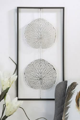 Steinfigurenwelt Gießen Wandbild Leafs Leaves 62x31cm antik Silber anthrazit Metall Blätter Einzigartige Wanddekoration Wandrelief