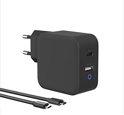 65W Chargeur Mural USB C GaN Tech avec 2-Port, Chargeur Rapide PD 3.0 Adaptateur pour iPhone 15 Max/14/13/iPad Pro/Air/MacBook Pro/Air,Dell XPS 13, Note 20/10+