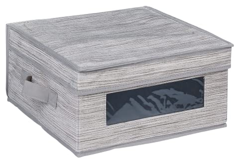 ADGO Miami Schuhkarton, Schachtel für Schuhe, Schuhschachtel, Faltbox, Box mit Griff, Stoffbox, Softbox, Aufbewahrungsbox und Organisationsbox, Material Vliesstoff, Beige (30x30x15,5 cm, Mit Deckel)