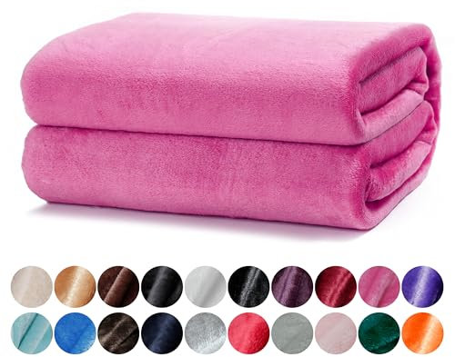 DALINA Textil - Manta para Sofá pequeña 130x160cm - Manta Terciopelo - Manta Ligera Franela para Sofá, Cama, Viaje, Sala de Estar (Fuxia)