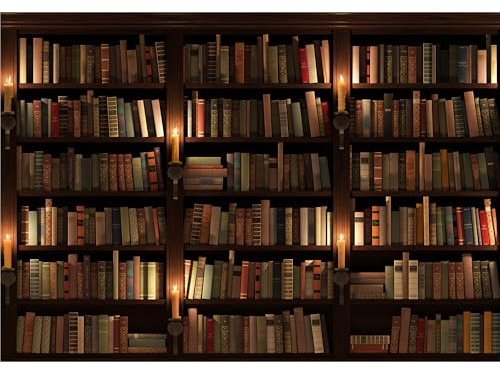 decomonkey - Papier Peint Panoramique Livres Étagére 350x256 cm - Décoration murale moderne – Tapisserie décorative pour chambre salon - Bois livres feu rétro ancien contexte
