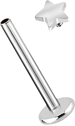 Ohr Piercing Stecker, Labret Stud in 1,2 x 6 mm mit Innengewinde und 3 mm Stern