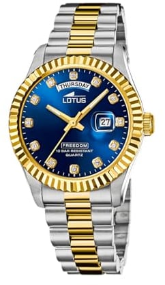 Lotus Herren Armbanduhr aus Edelstahl in der Farbe Silber-Gold-Blau 41,5mm, Wasserdichtigkeit: 10Bar, 18855/5