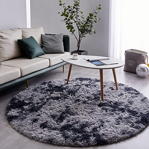 VOFUSHON Hochflor Teppich für Wohnzimmer und Schlafzimmer - Langflor, Flauschig, Shaggy, Ø 100 cm, Dunkelgrau