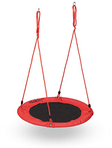 Relaxdays Nestschaukel, runde Hängeschaukel Ø 90 cm, Kinder & Erwachsene, verstellbar, bis 100 kg, Outdoor & Indoor, rot